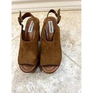 Steve Madden Womens Brown Faux Suede Open Toe 4.5" Heels Platform Heels Size 7M